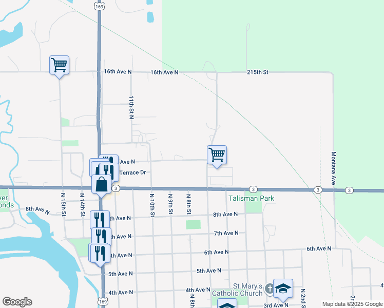 map of restaurants, bars, coffee shops, grocery stores, and more near 703 11th Avenue North in Humboldt