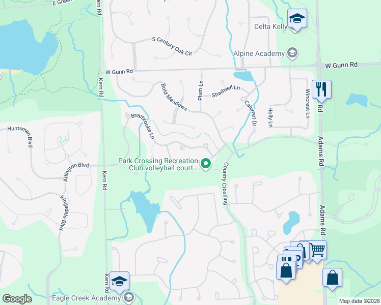 map of restaurants, bars, coffee shops, grocery stores, and more near 3590 Normandy Drive in Rochester Hills