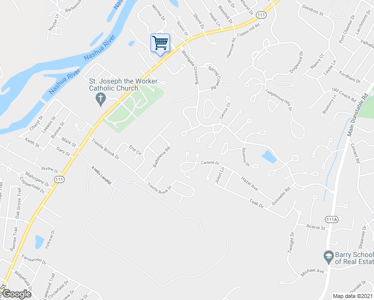 map of restaurants, bars, coffee shops, grocery stores, and more near 12 Dolphin Circle in Nashua