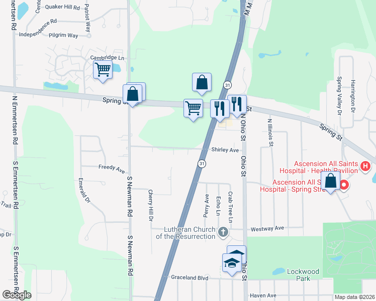 map of restaurants, bars, coffee shops, grocery stores, and more near 5115 Shirley Avenue in Mount Pleasant