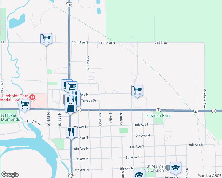 map of restaurants, bars, coffee shops, grocery stores, and more near 874-938 11th Avenue North in Humboldt