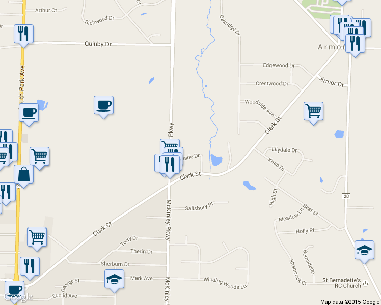map of restaurants, bars, coffee shops, grocery stores, and more near 4534 Marie Drive in Hamburg