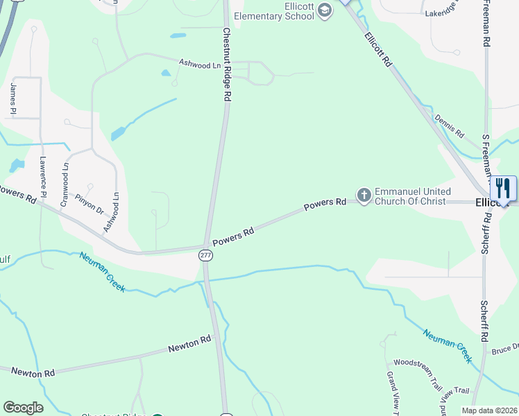 map of restaurants, bars, coffee shops, grocery stores, and more near 6604 Powers Road in Orchard Park