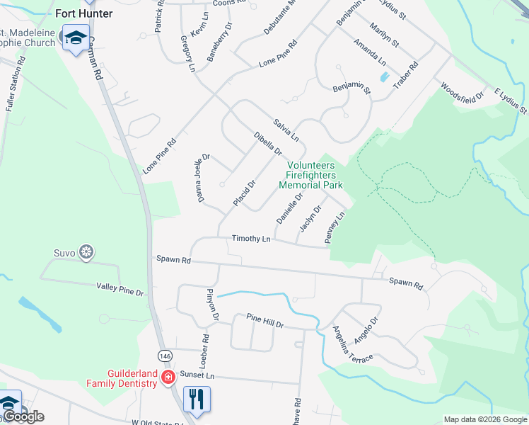 map of restaurants, bars, coffee shops, grocery stores, and more near 122 Timothy Lane in Schenectady