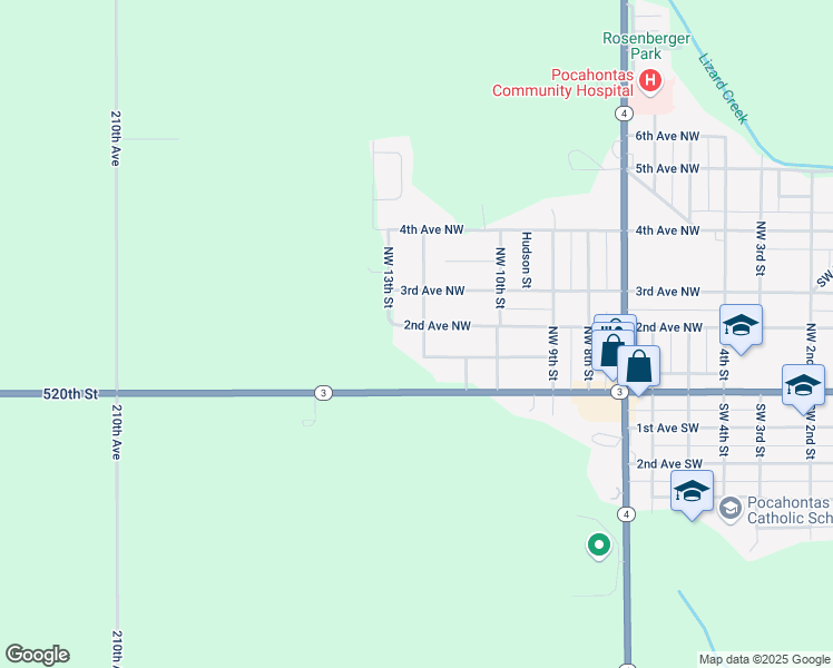 map of restaurants, bars, coffee shops, grocery stores, and more near 101-103 Northwest 12th Street in Pocahontas