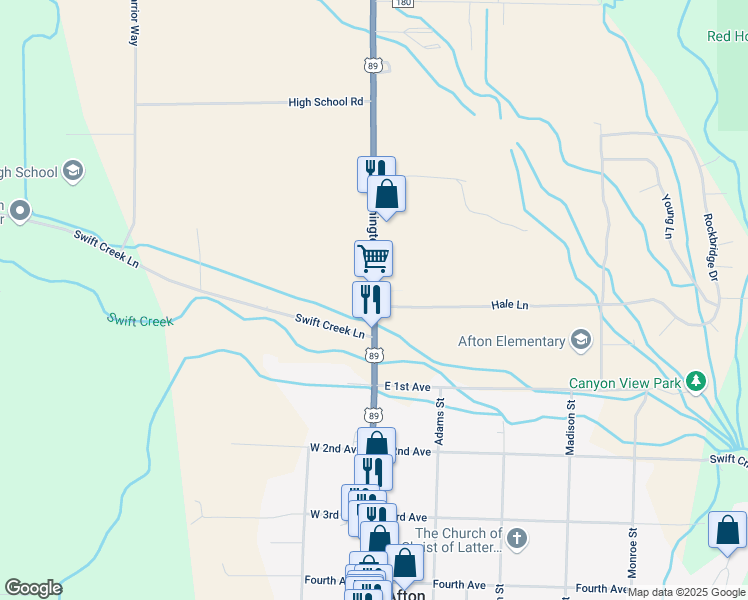 map of restaurants, bars, coffee shops, grocery stores, and more near 219 Washington Street in Afton