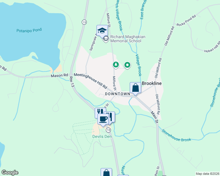 map of restaurants, bars, coffee shops, grocery stores, and more near 5 Milford Street in Brookline