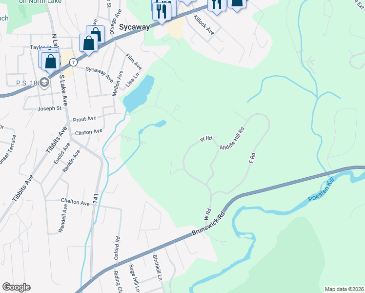 map of restaurants, bars, coffee shops, grocery stores, and more near 18 Ledgestone Road in Troy