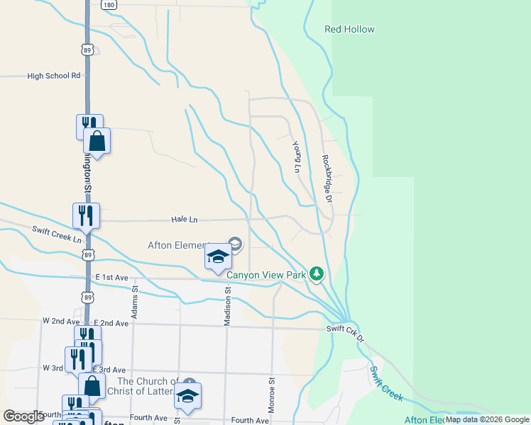 map of restaurants, bars, coffee shops, grocery stores, and more near 422-598 Young Ln in Afton