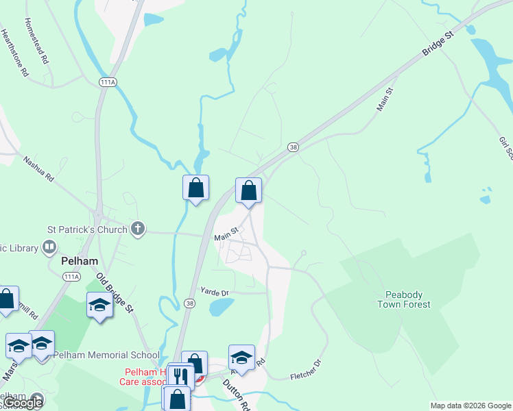 map of restaurants, bars, coffee shops, grocery stores, and more near 139 Main Street in Pelham