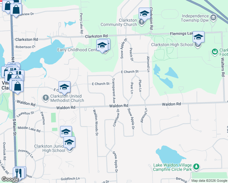 map of restaurants, bars, coffee shops, grocery stores, and more near 6610 Transparent Avenue in Clarkston