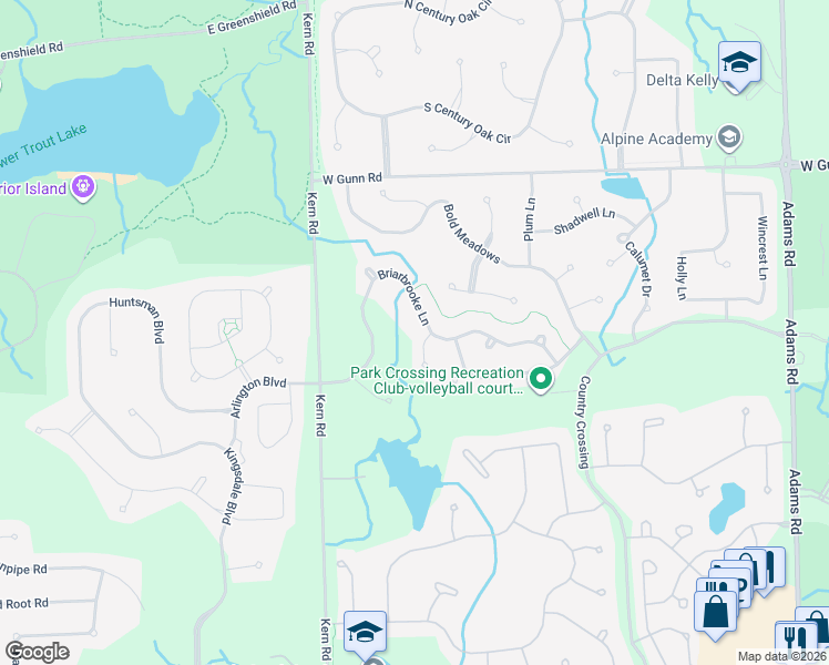 map of restaurants, bars, coffee shops, grocery stores, and more near 3737 Briarbrooke Lane in Oakland charter Township