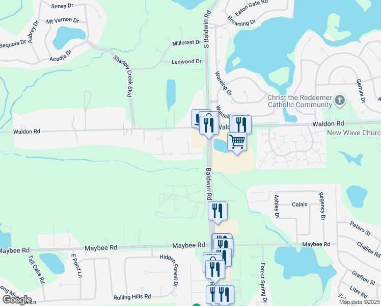 map of restaurants, bars, coffee shops, grocery stores, and more near 3437 Baldwin Woods Drive in Orion charter Township