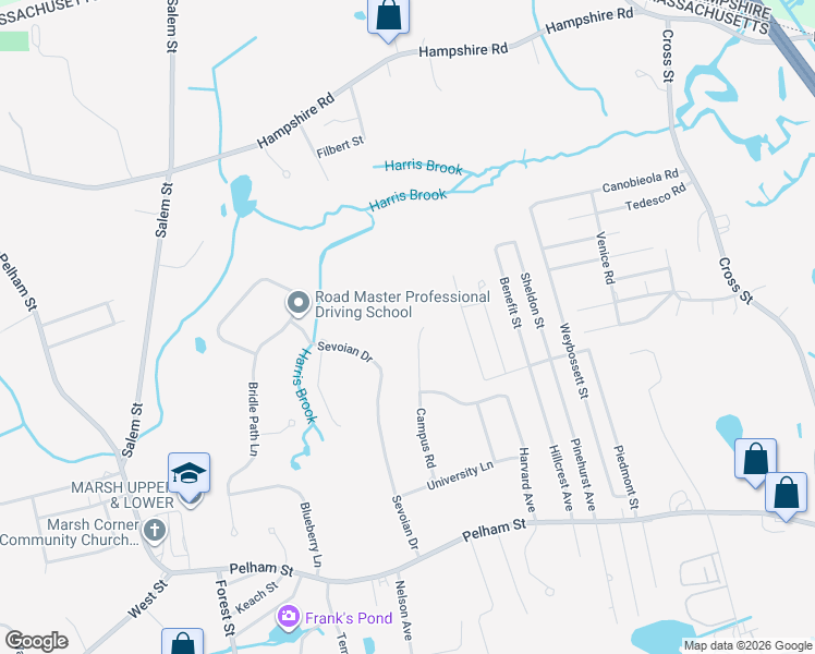 map of restaurants, bars, coffee shops, grocery stores, and more near 62 Campus Road in Methuen