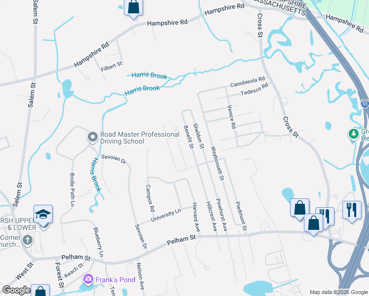 map of restaurants, bars, coffee shops, grocery stores, and more near 19 Bridgham Street in Methuen