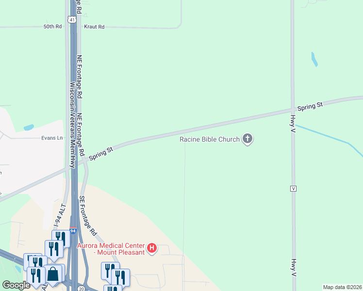 map of restaurants, bars, coffee shops, grocery stores, and more near 13117 Spring Street in Sturtevant