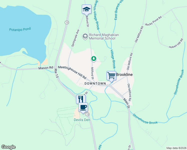 map of restaurants, bars, coffee shops, grocery stores, and more near 5 Milford Street in Brookline