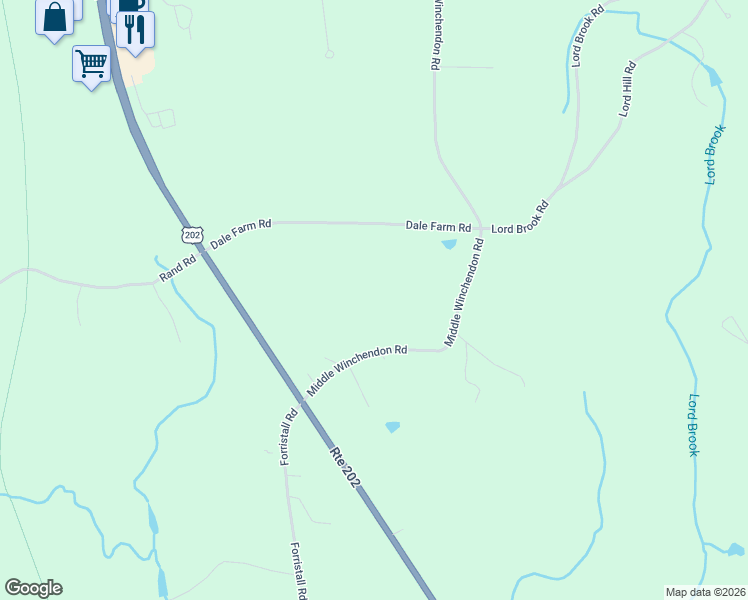 map of restaurants, bars, coffee shops, grocery stores, and more near 442 Middle Winchendon Road in Rindge
