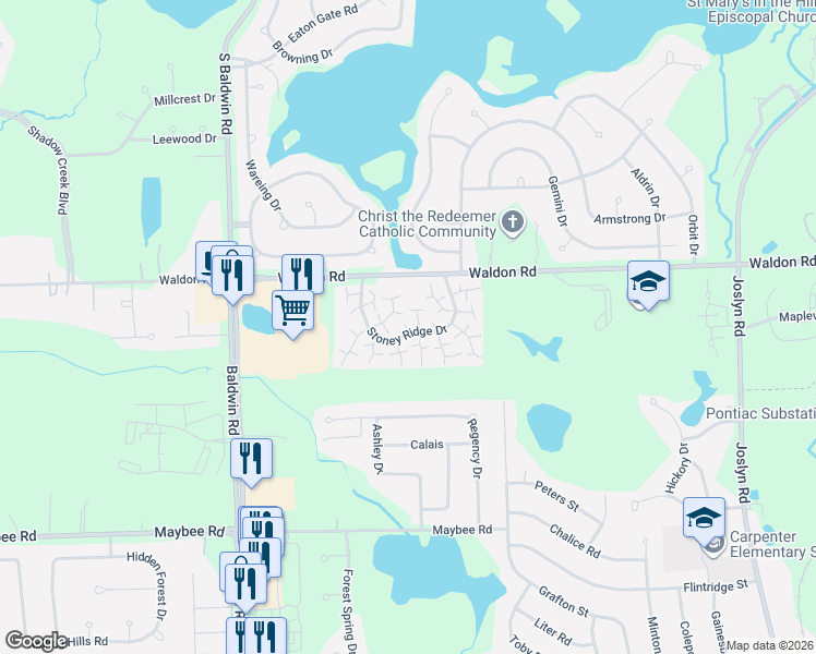 map of restaurants, bars, coffee shops, grocery stores, and more near 2978 Elmwood Court in Orion charter Township