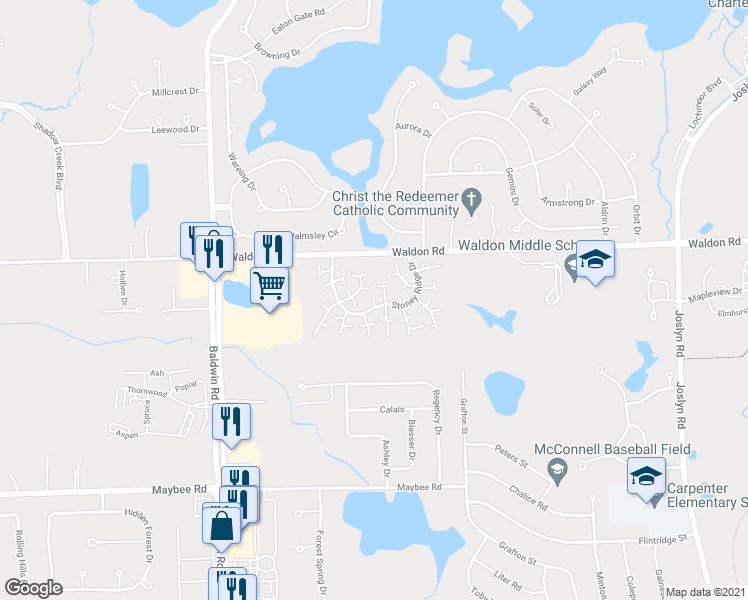 map of restaurants, bars, coffee shops, grocery stores, and more near 2978 Elmwood Court in Orion charter Township