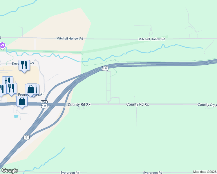 map of restaurants, bars, coffee shops, grocery stores, and more near 30972 County Road Xx in Platteville