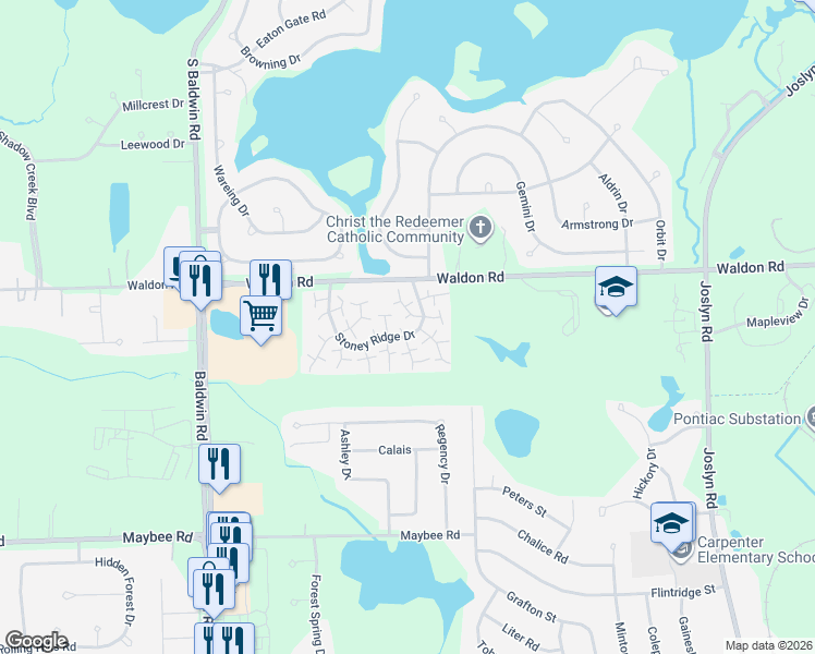 map of restaurants, bars, coffee shops, grocery stores, and more near 2806 Stoney Ridge Drive in Orion charter Township