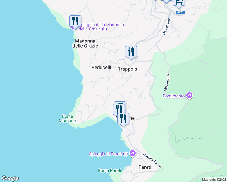map of restaurants, bars, coffee shops, grocery stores, and more near 29 Località Trappola in Provincia di Livorno