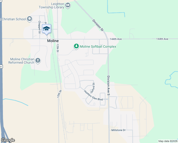 map of restaurants, bars, coffee shops, grocery stores, and more near 1130 Russell Street in Wayland