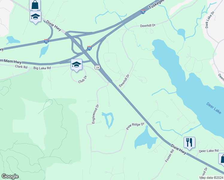 map of restaurants, bars, coffee shops, grocery stores, and more near 8101 Dixie Highway in Clarkston