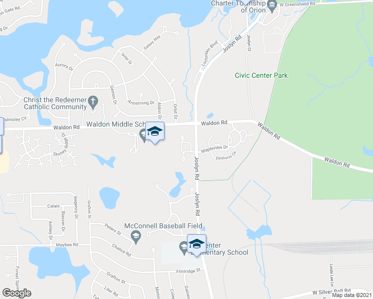 map of restaurants, bars, coffee shops, grocery stores, and more near 3173 High Pointe Ridge Road in Orion charter Township