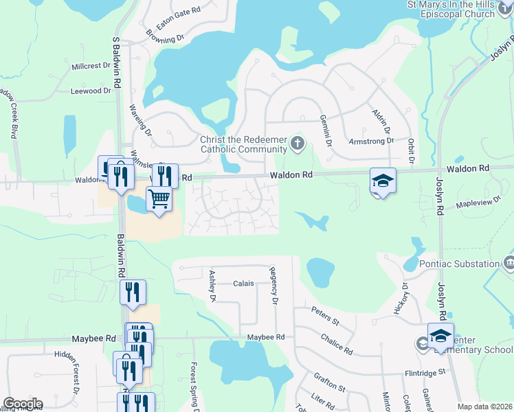 map of restaurants, bars, coffee shops, grocery stores, and more near 2806 Stoney Ridge Drive in Orion charter Township