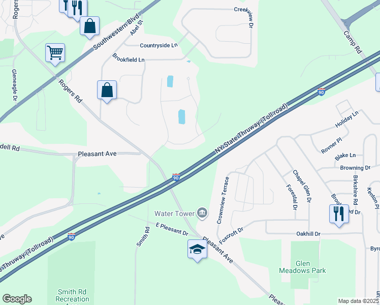 map of restaurants, bars, coffee shops, grocery stores, and more near 3385 Cedar Valley Way in Hamburg