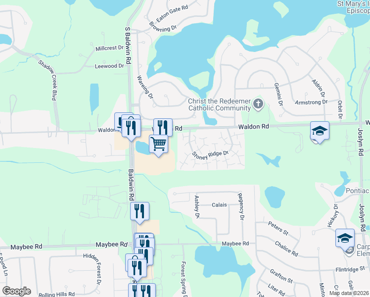 map of restaurants, bars, coffee shops, grocery stores, and more near 3213 Heatherstone Court in Orion charter Township