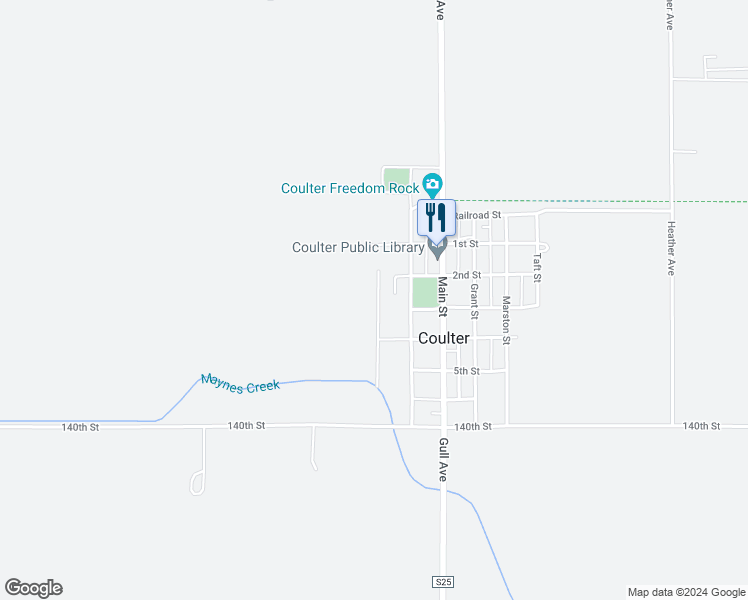 map of restaurants, bars, coffee shops, grocery stores, and more near in Coulter