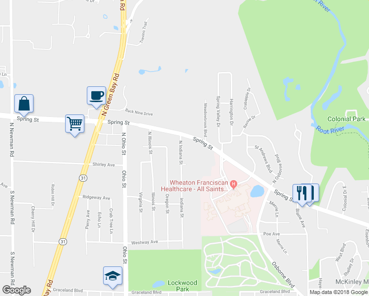 map of restaurants, bars, coffee shops, grocery stores, and more near 1223 North Indiana Street in Mount Pleasant