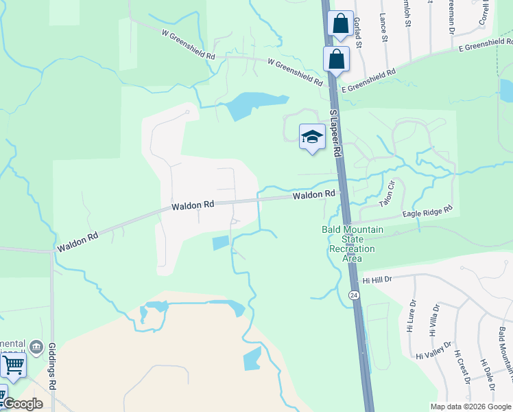map of restaurants, bars, coffee shops, grocery stores, and more near 349 Waldon Road in Orion charter Township
