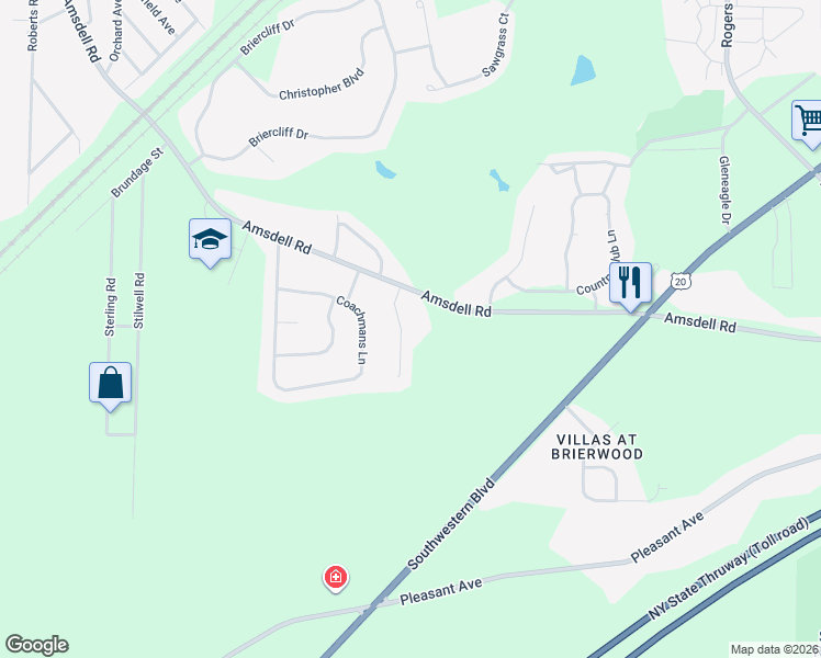 map of restaurants, bars, coffee shops, grocery stores, and more near 5601 Green Meadow Court in Hamburg