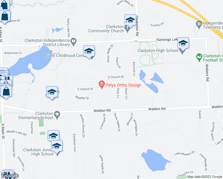 map of restaurants, bars, coffee shops, grocery stores, and more near 6648 Snow Apple Drive in Clarkston