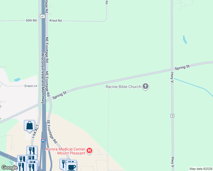 map of restaurants, bars, coffee shops, grocery stores, and more near 13117 Spring Street in Sturtevant