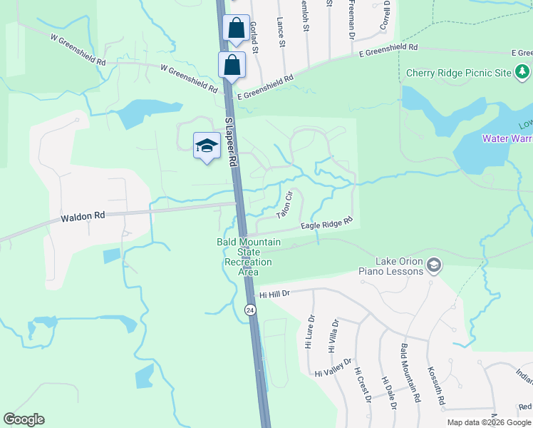 map of restaurants, bars, coffee shops, grocery stores, and more near 3081 Talon Circle in Orion charter Township