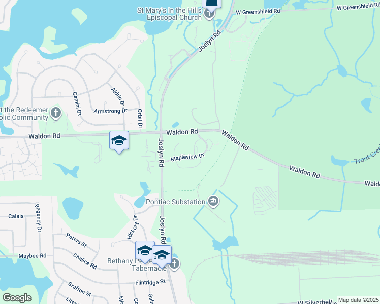 map of restaurants, bars, coffee shops, grocery stores, and more near 2000 Elmhurst Circle in Orion charter Township