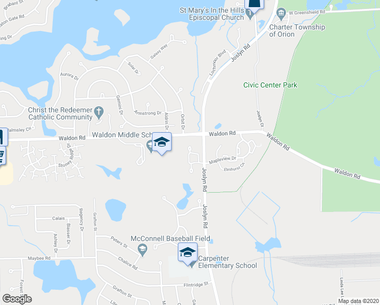 map of restaurants, bars, coffee shops, grocery stores, and more near 3048 High Pointe Ridge Road in Orion charter Township