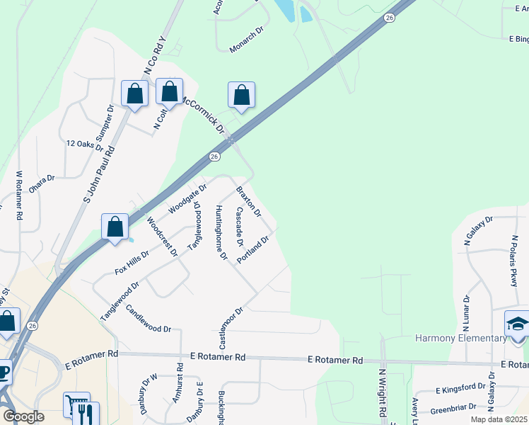 map of restaurants, bars, coffee shops, grocery stores, and more near 4210 Braxton Drive in Janesville