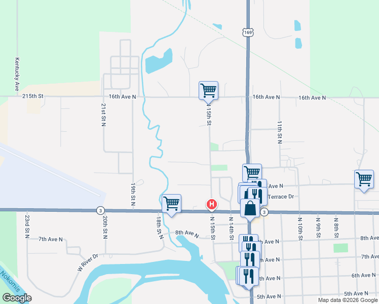 map of restaurants, bars, coffee shops, grocery stores, and more near 1501-1699 12th Avenue North in Humboldt