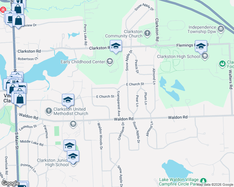 map of restaurants, bars, coffee shops, grocery stores, and more near 6630 Transparent Avenue in Clarkston