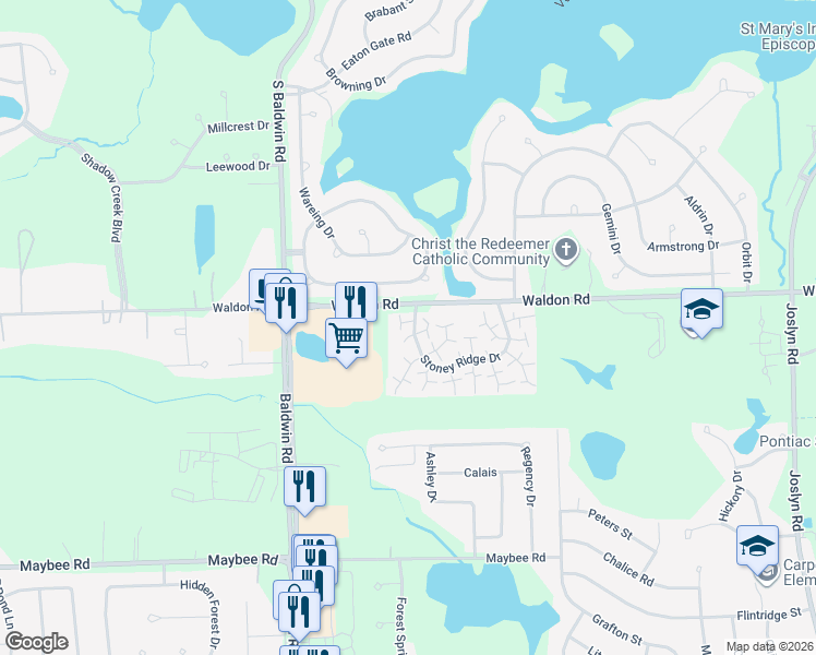 map of restaurants, bars, coffee shops, grocery stores, and more near 3213 Heatherstone Court in Orion charter Township