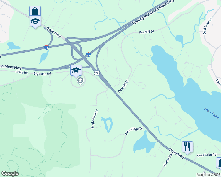 map of restaurants, bars, coffee shops, grocery stores, and more near 8101 Dixie Highway in Clarkston