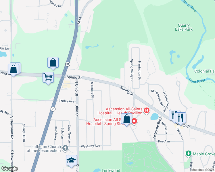 map of restaurants, bars, coffee shops, grocery stores, and more near 1223 North Indiana Street in Mount Pleasant