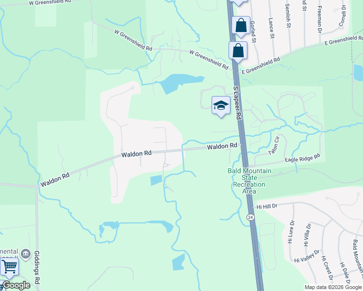map of restaurants, bars, coffee shops, grocery stores, and more near 349 Waldon Road in Orion charter Township