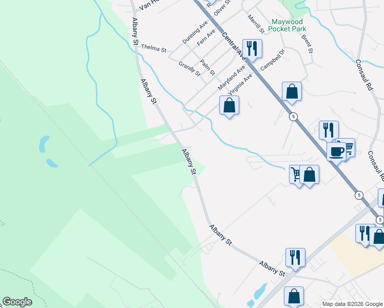 map of restaurants, bars, coffee shops, grocery stores, and more near 4201A Albany Street in Albany